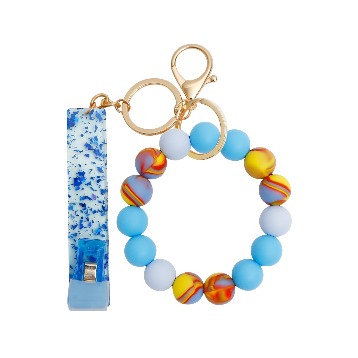 Venta al por mayor, acrílico, tarjeta de cajero automático, recogedor de tarjetas sin contacto, llavero con cuentas de silicona, muñequera